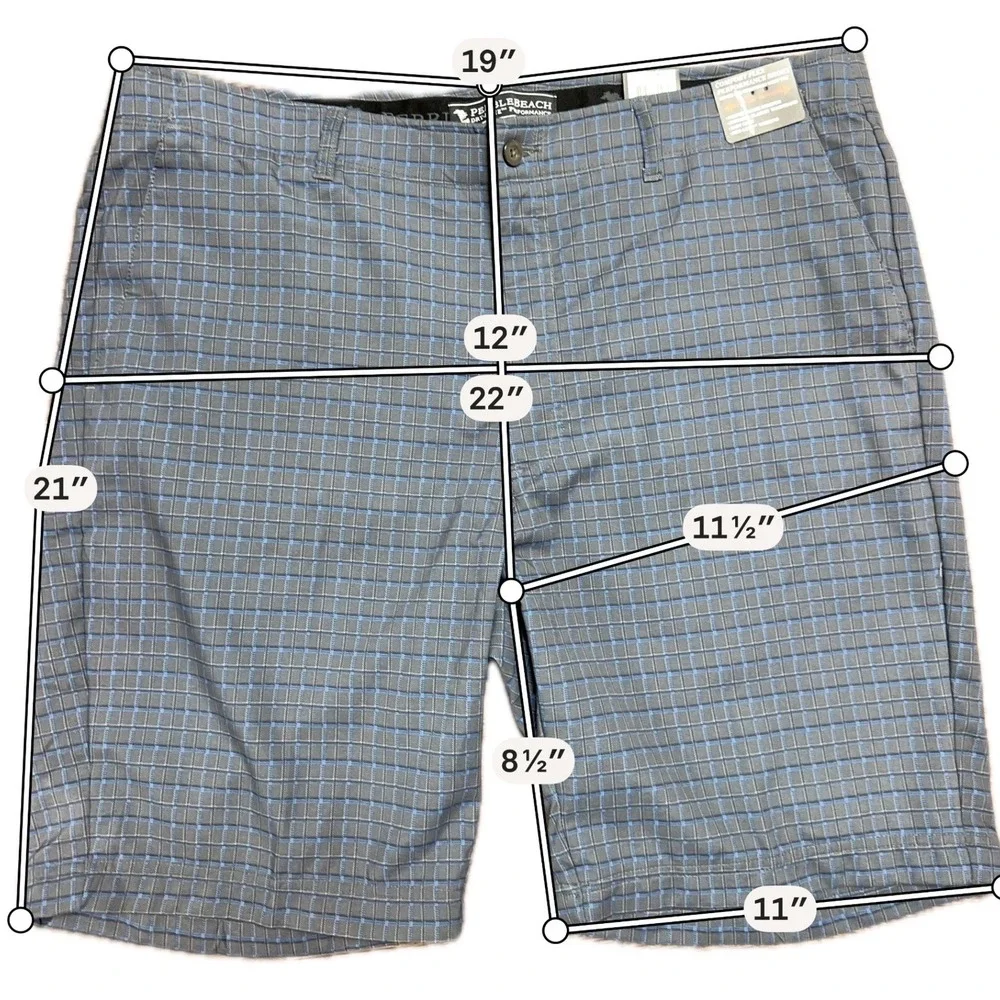 Pebble Beach Mens Dry-Luxe Performance Golf Shorts Grey Blue Grid Size 38 NWT